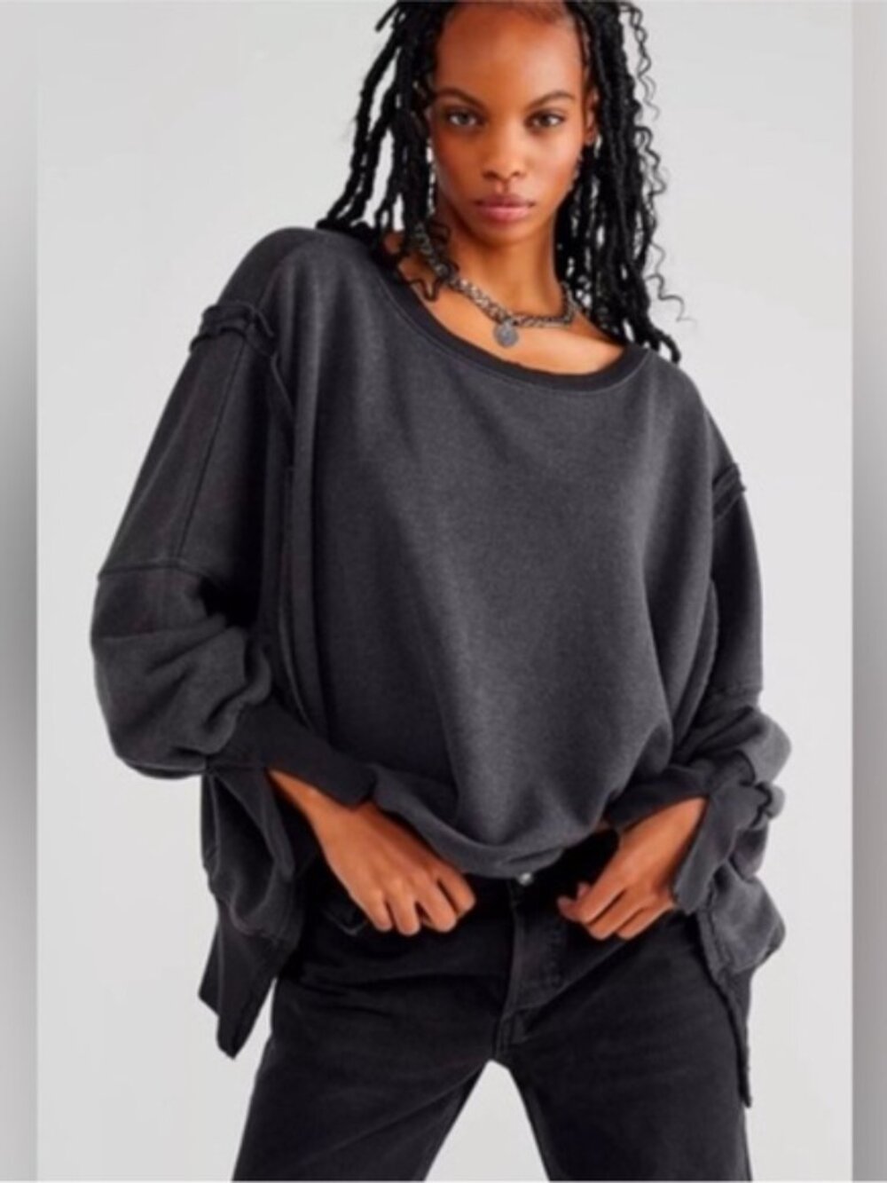 NWOT Free People We The Free Camden Sweatshirt Black size- MEDIUM